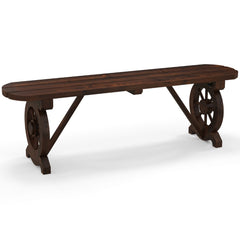 Banco Largo de Exterior de 2 Plazas Banco Madera Carbonizada Abeto con Base de Ruedas de Carro para Patio Carga 322 kg 120 x 28 x 37 cm