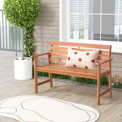 Banco de Madera de 2 Asientos con Asiento de Listones Transpirables Respaldo Inclinado Ergonómico para Patio Balcón 120,5 x 64 x 84 cm