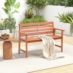 Banco de Madera de 2 Asientos con Asiento de Listones Transpirables Respaldo Inclinado Ergonómico para Patio Balcón 120,5 x 64 x 84 cm