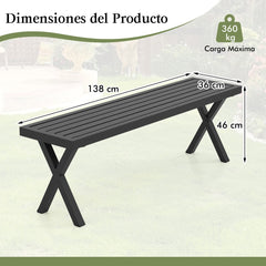 Banco de Metal para Patio para 2 Personas con Asiento de Listones y Patas en X 138 x 36 x 46 cm Negro