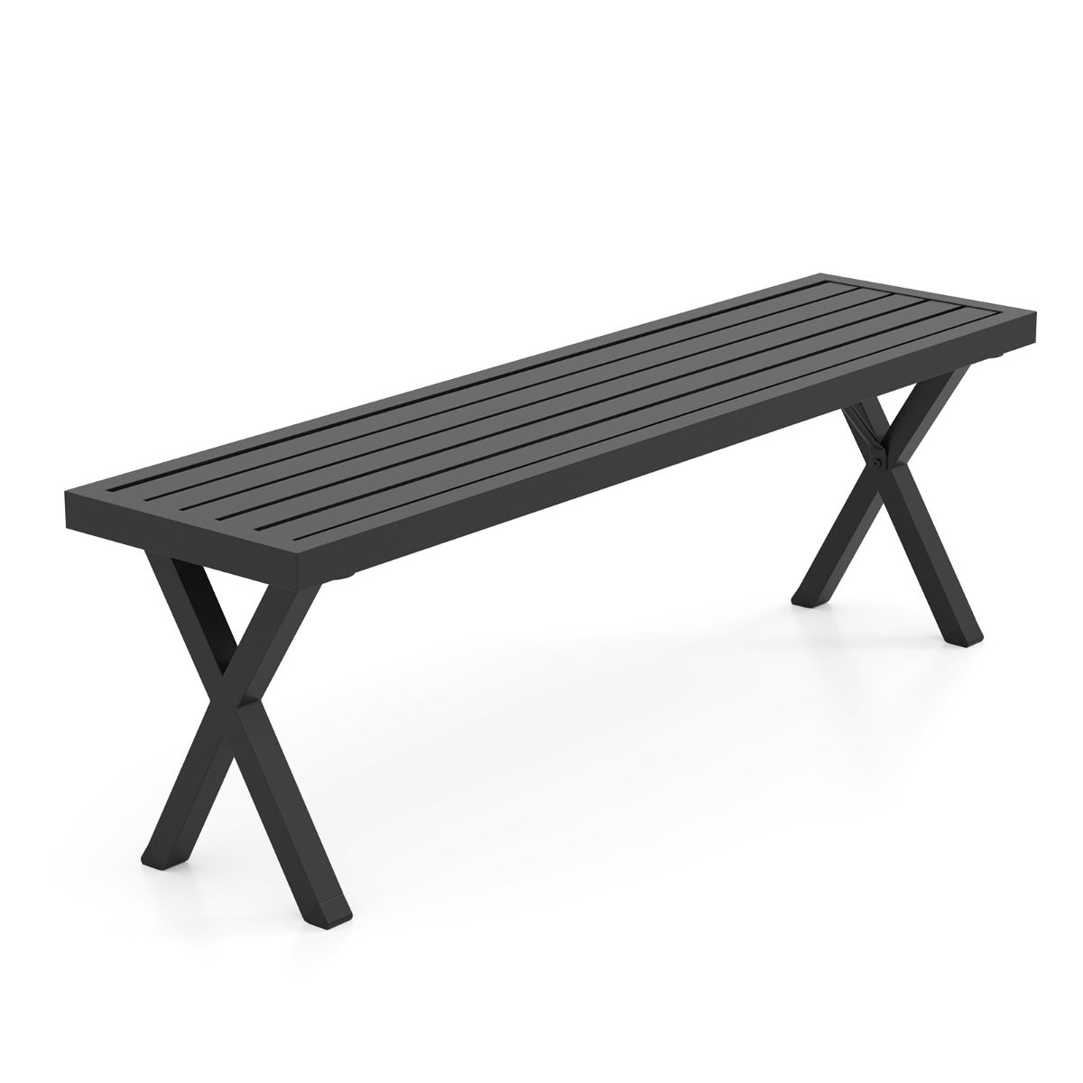 Banco de Metal para Patio para 2 Personas con Asiento de Listones y Patas en X 138 x 36 x 46 cm Negro