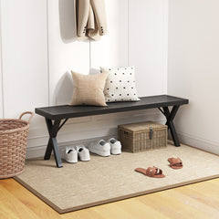 Banco de Metal para Patio para 2 Personas con Asiento de Listones y Patas en X 138 x 36 x 46 cm Negro