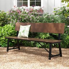 Banco de 183 cm para 4 Personas con Asiento Respaldo de HDPE para Todo Clima Soporte de Metal Resistente para Patio Carga 500 kg Marrón