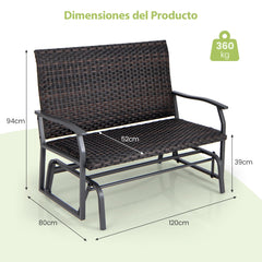 Sofá de Ratán Tejido para 2 Personas con Asiento de Espuma de Secado Rápido Brazos Deslizantes de Metal de Alta Resistencia Marrón
