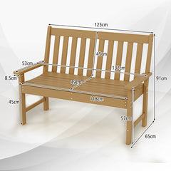Banco Madera de HDPE con Respaldo y Reposabrazos para Terraza Balcón Asiento de 2 Personas Resistente Intemperie 132 x 65 x 91 cm-Natural