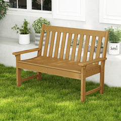 Banco Madera de HDPE con Respaldo y Reposabrazos para Terraza Balcón Asiento de 2 Personas Resistente Intemperie 132 x 65 x 91 cm-Natural