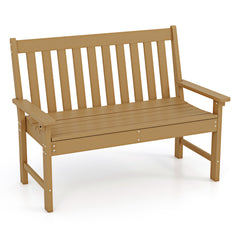Banco Madera de HDPE con Respaldo y Reposabrazos para Terraza Balcón Asiento de 2 Personas Resistente Intemperie 132 x 65 x 91 cm-Natural
