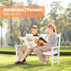 Banco Madera de HDPE con Respaldo y Reposabrazos para Terraza Balcón Asiento de 2 Personas Resistente Intemperie 132 x 65 x 91 cm-Blanco