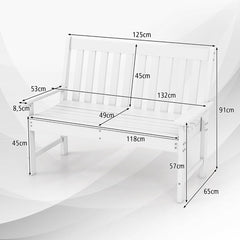 Banco Madera de HDPE con Respaldo y Reposabrazos para Terraza Balcón Asiento de 2 Personas Resistente Intemperie 132 x 65 x 91 cm-Blanco