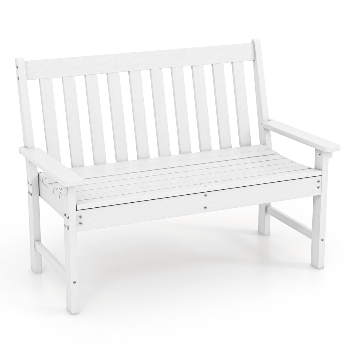 Banco Madera de HDPE con Respaldo y Reposabrazos para Terraza Balcón Asiento de 2 Personas Resistente Intemperie 132 x 65 x 91 cm-Blanco