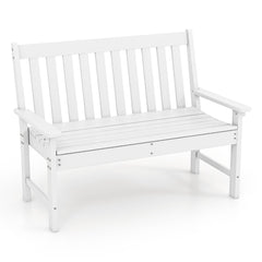 Banco Madera de HDPE con Respaldo y Reposabrazos para Terraza Balcón Asiento de 2 Personas Resistente Intemperie 132 x 65 x 91 cm-Blanco