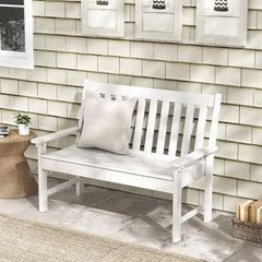 Banco Madera de HDPE con Respaldo y Reposabrazos para Terraza Balcón Asiento de 2 Personas Resistente Intemperie 132 x 65 x 91 cm-Blanco