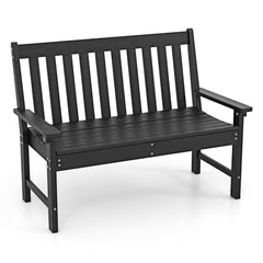 Banco Madera de HDPE con Respaldo y Reposabrazos para Terraza Balcón Asiento de 2 Personas Resistente Intemperie 132 x 65 x 91 cm-Negro