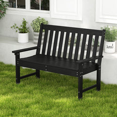 Banco Madera de HDPE con Respaldo y Reposabrazos para Terraza Balcón Asiento de 2 Personas Resistente Intemperie 132 x 65 x 91 cm-Negro