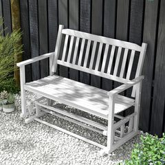 Banco de Patio para 2 Plazas Banco Mecedor con Suave Seguro Asiento de Listones y Respaldo Curvado Deslizamiento 126 x 68 x 100 cm Blanco