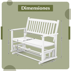 Banco de Patio para 2 Plazas Banco Mecedor con Suave Seguro Asiento de Listones y Respaldo Curvado Deslizamiento 126 x 68 x 100 cm Blanco