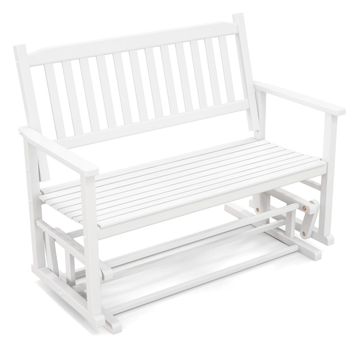 Banco de Patio para 2 Plazas Banco Mecedor con Suave Seguro Asiento de Listones y Respaldo Curvado Deslizamiento 126 x 68 x 100 cm Blanco
