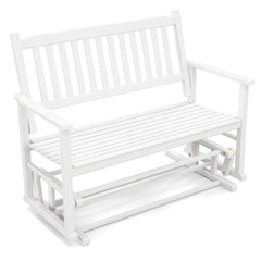 Banco de Patio para 2 Plazas Banco Mecedor con Suave Seguro Asiento de Listones y Respaldo Curvado Deslizamiento 126 x 68 x 100 cm Blanco