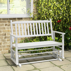Banco de Patio para 2 Plazas Banco Mecedor con Suave Seguro Asiento de Listones y Respaldo Curvado Deslizamiento 126 x 68 x 100 cm Blanco
