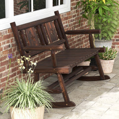 Banco Mecedora Doble de Madera Carbonizada con Asiento Ergonómico Sofá de 2 Plazas de Madera para 2 Personas para Patio 111 x 85 x 89 cm