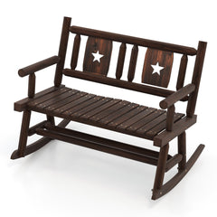 Banco Mecedora Doble de Madera Carbonizada con Asiento Ergonómico Sofá de 2 Plazas de Madera para 2 Personas para Patio 111 x 85 x 89 cm