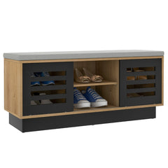Banco Zapatero con Asientos con 6 Compartimentos de Almacenamiento 3 Estantes y 2 Puertas para Entrada 99,5 x 34,5 x 46 cm Natural