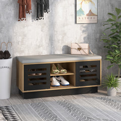 Banco Zapatero con Asientos con 6 Compartimentos de Almacenamiento 3 Estantes y 2 Puertas para Entrada 99,5 x 34,5 x 46 cm Natural