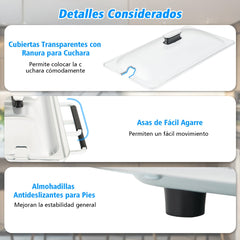 2 en 1 Bandeja Eléctrica con Control de Temperatura 450 W Calentador de Alimentos con 3 Bandejas Bandeja Portátil de Acero Inoxidable