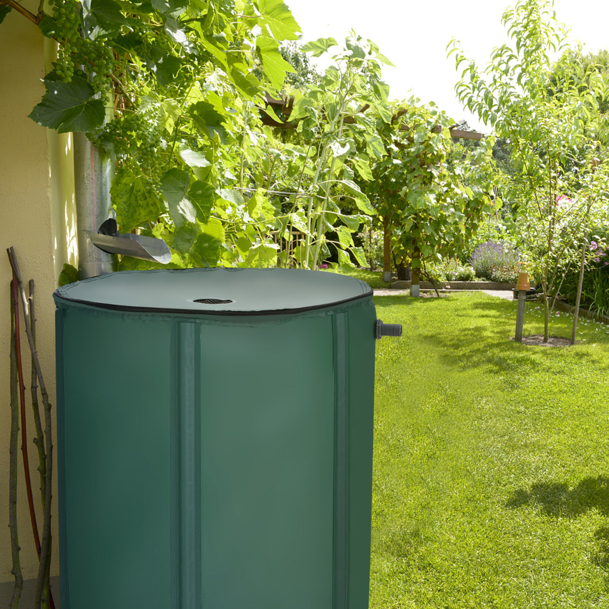 Barril Plegable 225 L para Agua de Lluvia Contenedor Agua Sistema Recogida Lluvia Portátil Cisterna Agua para Jardín Verde 60 x 60 x 80 cm