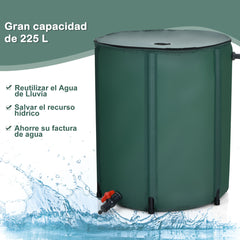 Barril Plegable 225 L para Agua de Lluvia Contenedor Agua Sistema Recogida Lluvia Portátil Cisterna Agua para Jardín Verde 60 x 60 x 80 cm