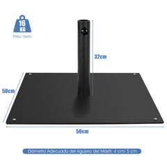 Base Cuadrada para Sombrilla de Patio de 16 kg con 4 Almohadillas de Pie Ajustables para Postes de 4 y 5 cm Negro
