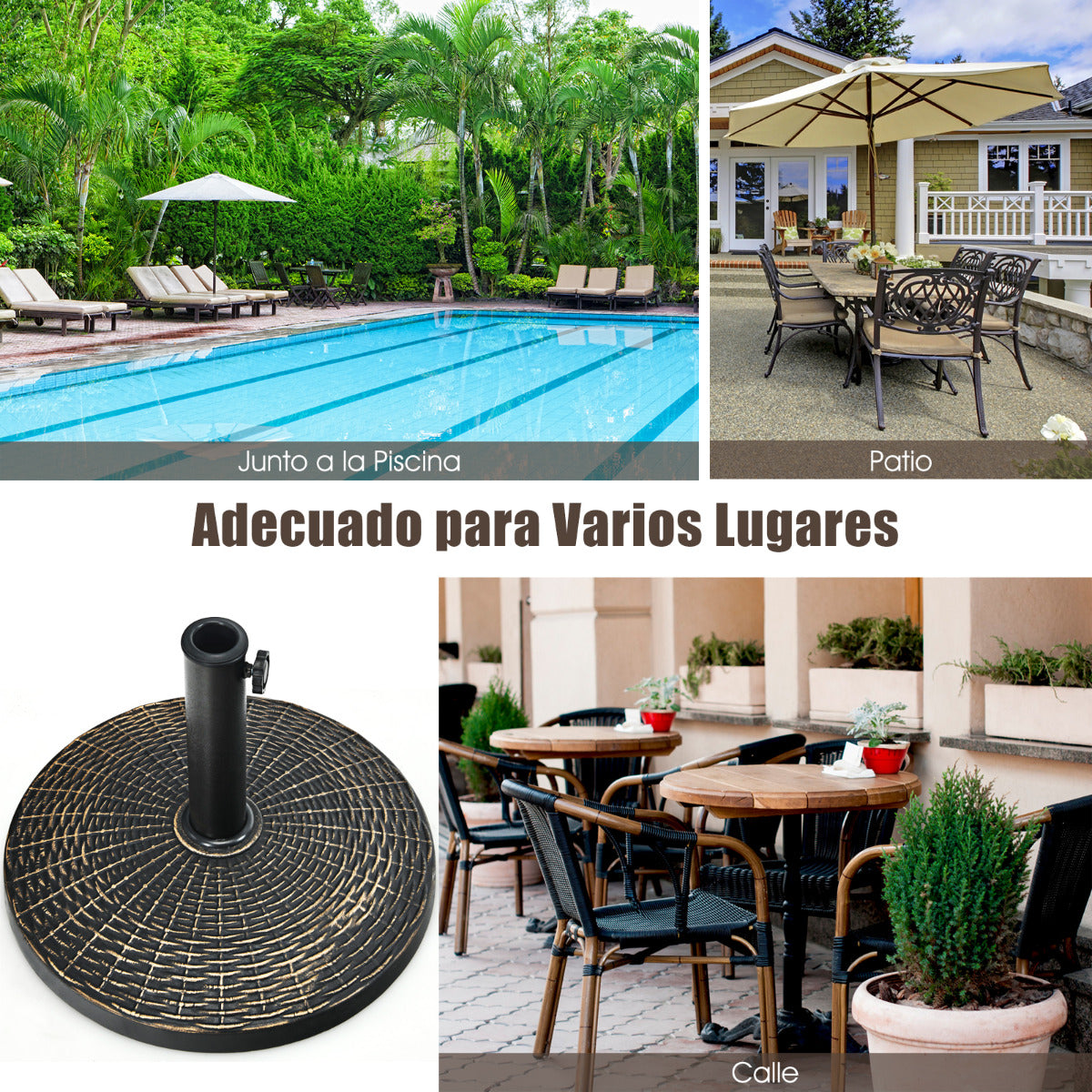 Base de Resina para Sombrilla Φ38/48mm Resistente Soporte Redondo para Paraguas de 10 kg para Jardín Playa Piscina Bronce