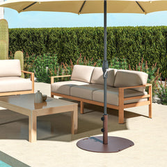 Base de Sombrilla de Metal Redondo para Patio 23kg con 2 Perillas de Apriete Ruedas y Mango Marrón