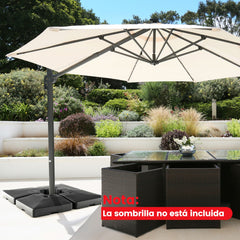 Base de Sombrilla de Jardín de 4 Piezas con Contrapeso Placa Cuadrada Llenada de Agua y Arena Resistent para Patio Carga128 kg Negro