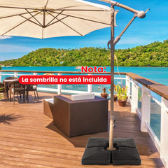 Base de Sombrilla de Jardín de 4 Piezas con Contrapeso Placa Cuadrada Llenada de Agua y Arena Resistent para Patio Carga128 kg Negro