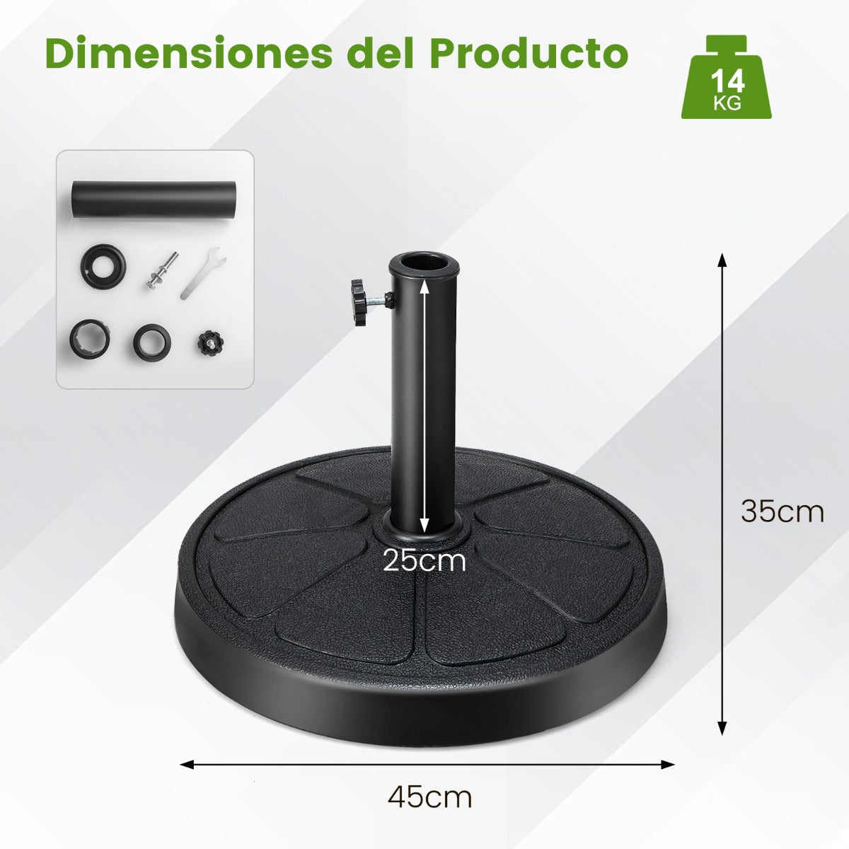 Base de Sombrilla para Exteriores Carga 14 kg Soporte para Sombrilla de 38/48 mm de Mercado Redondo de 45 cm para Jardín Piscina Negro