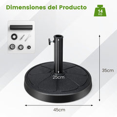 Base de Sombrilla para Exteriores Carga 14 kg Soporte para Sombrilla de 38/48 mm de Mercado Redondo de 45 cm para Jardín Piscina Negro