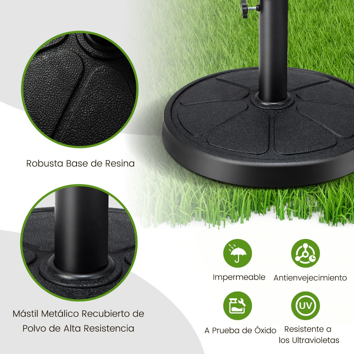 Base de Sombrilla para Exteriores Carga 14 kg Soporte para Sombrilla de 38/48 mm de Mercado Redondo de 45 cm para Jardín Piscina Negro