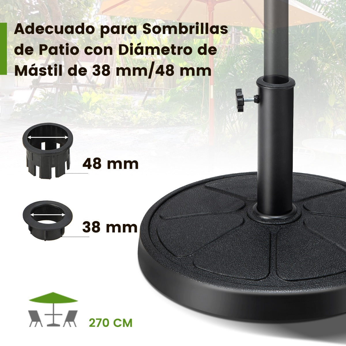 Base de Sombrilla para Exteriores Carga 14 kg Soporte para Sombrilla de 38/48 mm de Mercado Redondo de 45 cm para Jardín Piscina Negro