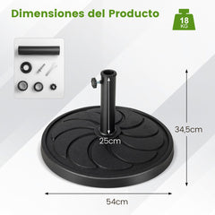 Base de Sombrilla para Exteriores Carga 18 kg Soporte para Sombrilla de 38/48 mm de Mercado Redondo de 54 cm para Jardín Piscina Negro