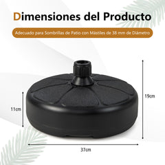 Base de Soportes Rellenable para Paraguas de 38 mm Carga 12 kg Soporte de Mesa Ponderado con Agua y Arena para Jardín y Patio Negro
