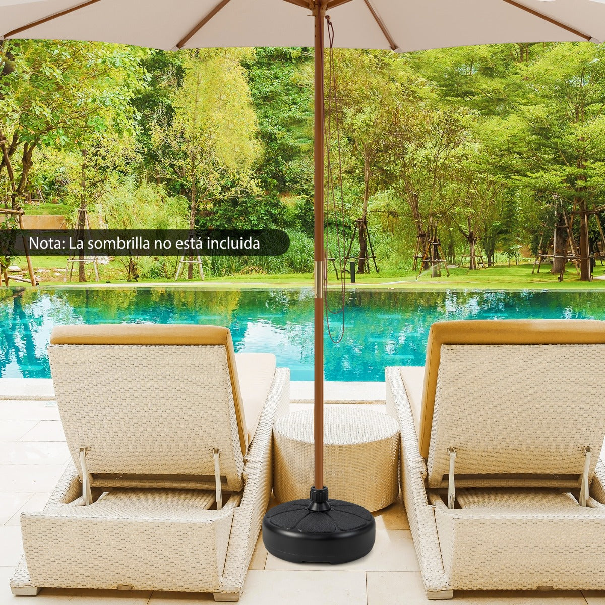 Base de Soportes Rellenable para Paraguas de 38 mm Carga 12 kg Soporte de Mesa Ponderado con Agua y Arena para Jardín y Patio Negro