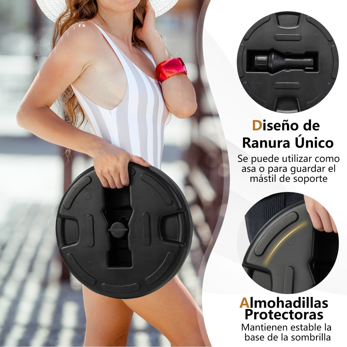 Base de Soportes Rellenable para Paraguas de 38 mm Carga 12 kg Soporte de Mesa Ponderado con Agua y Arena para Jardín y Patio Negro