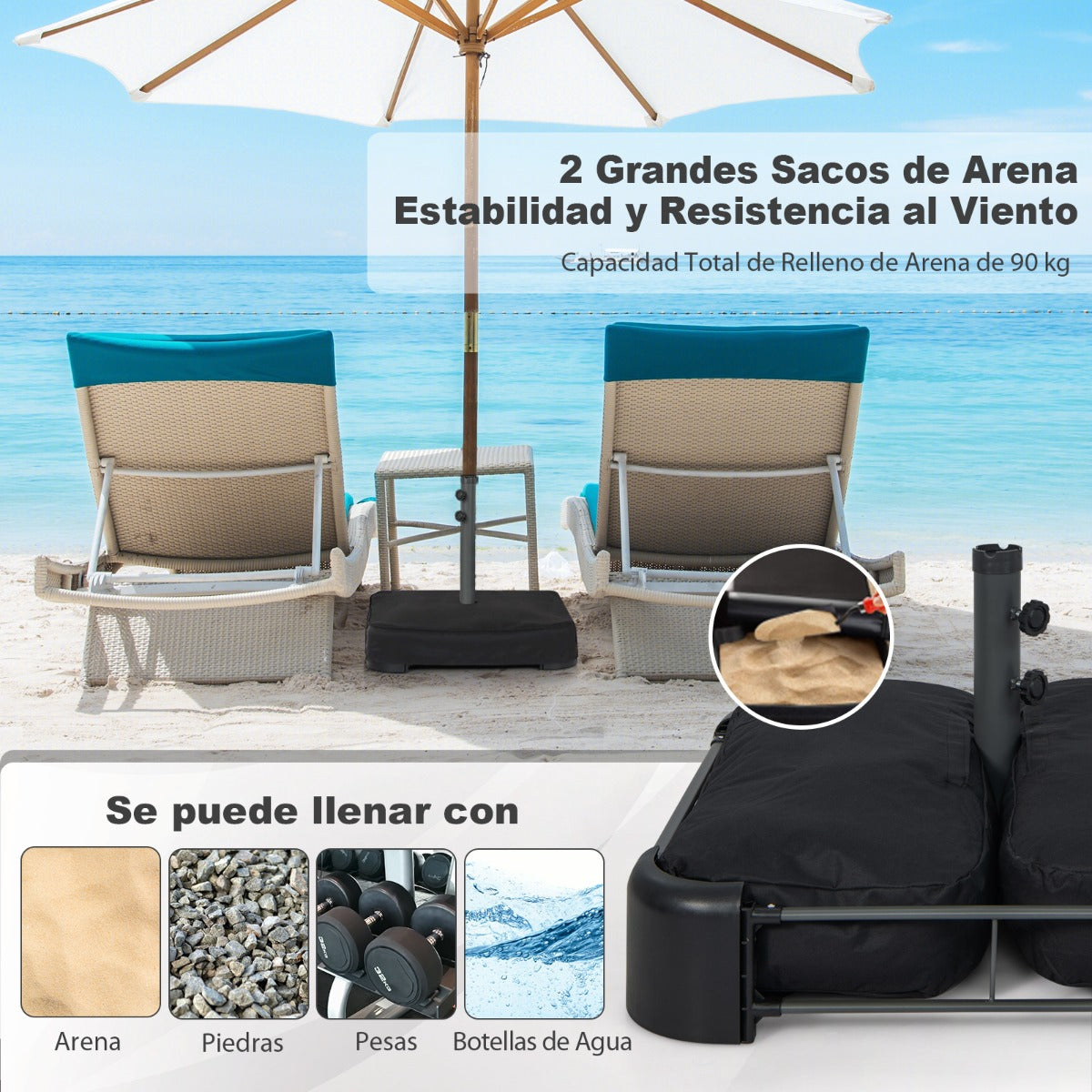 Base para Sombrilla de Patio con Bolsas de Arena 2 Perillas de Ajuste Adaptador Base para Sombrilla de Mercado para Piscina Carga 90 kg