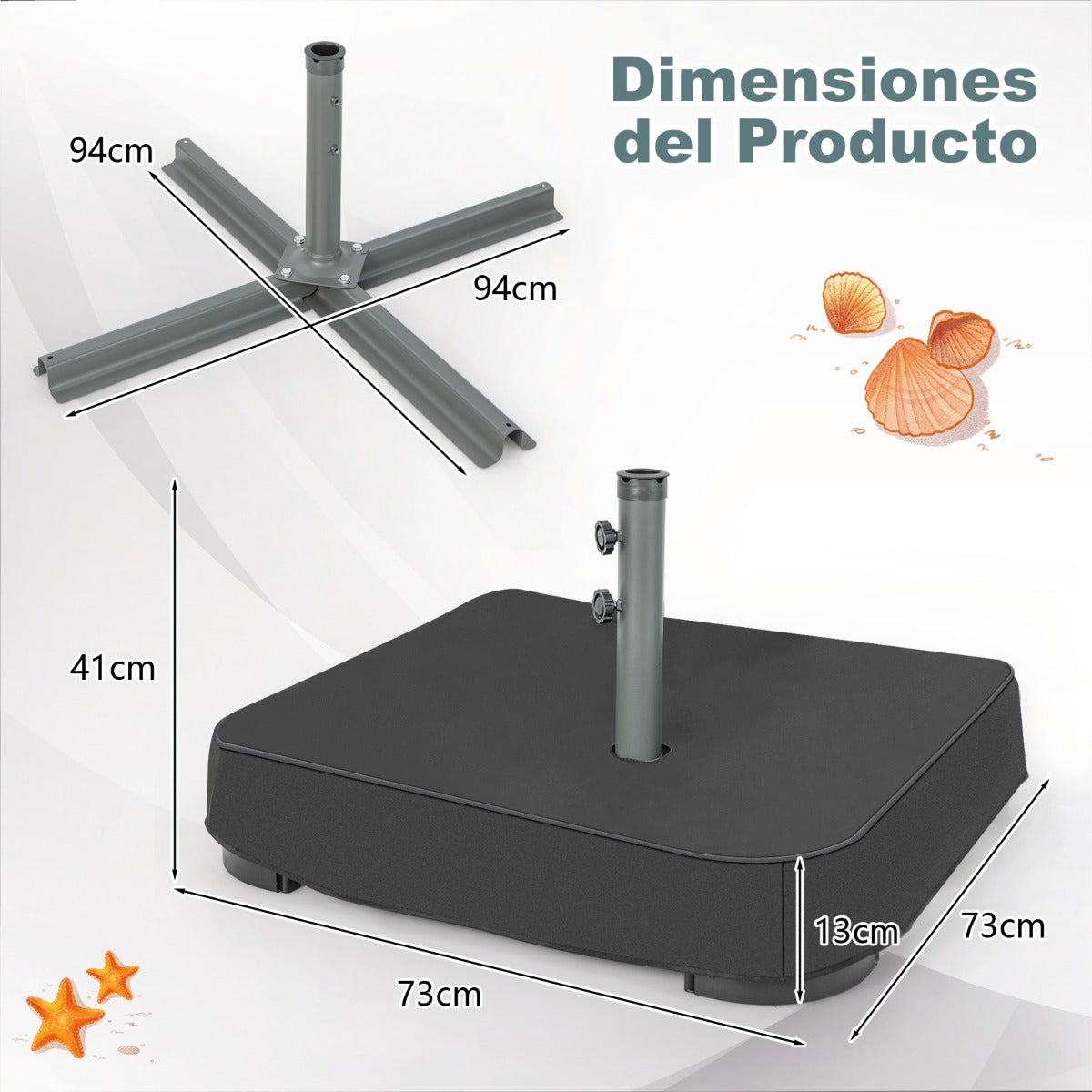 Base para Sombrilla de Patio con Bolsas de Arena 2 Perillas de Ajuste Adaptador Base para Sombrilla de Mercado para Piscina Carga 90 kg