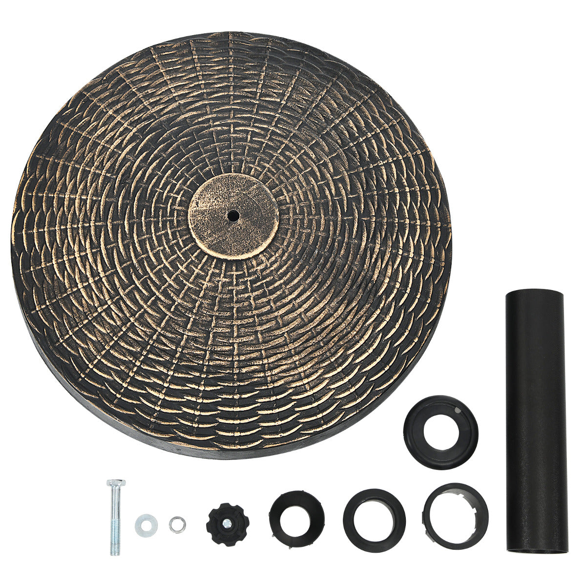Base Sombrilla de 12kg de Resina Soporte Redondo para Sombrilla de φ38/48mm Terraza Exterior con Perilla Ajustable Diseño de Ratán