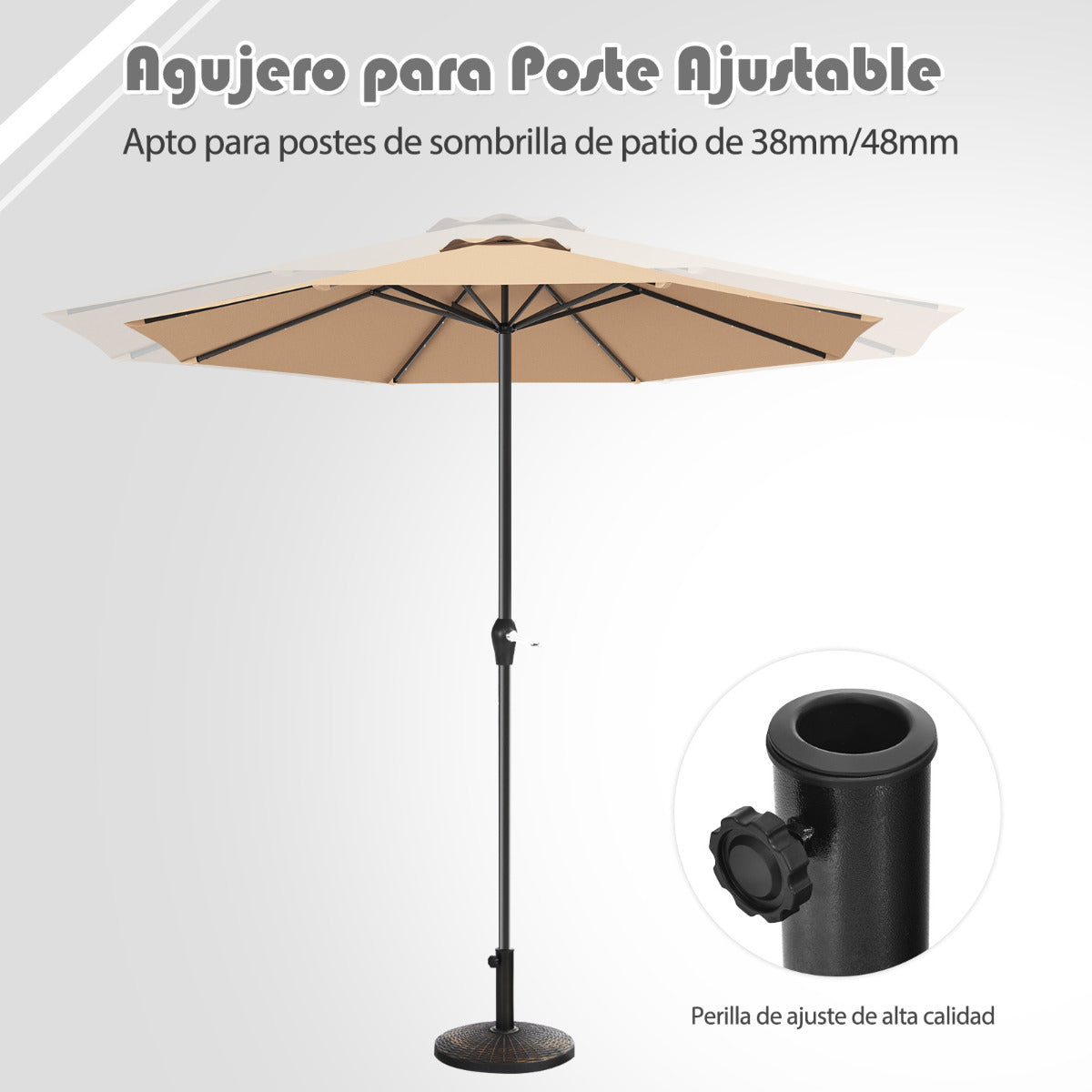 Base Sombrilla de 12kg de Resina Soporte Redondo para Sombrilla de φ38/48mm Terraza Exterior con Perilla Ajustable Diseño de Ratán