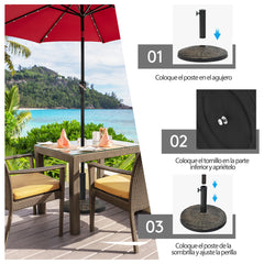Base Sombrilla de 12kg de Resina Soporte Redondo para Sombrilla de φ38/48mm Terraza Exterior con Perilla Ajustable Diseño de Ratán