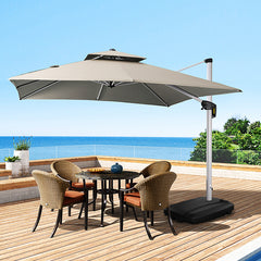 Base para Sombrilla 60 L Soporte Resistente con Ruedas para Sombrilla Ranuras Base Cruzada Pesada Portátil Llenar con Agua y Arena