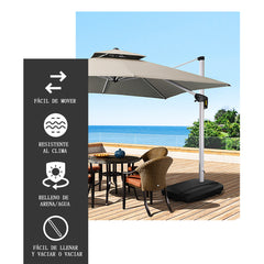 Base para Sombrilla 60 L Soporte Resistente con Ruedas para Sombrilla Ranuras Base Cruzada Pesada Portátil Llenar con Agua y Arena